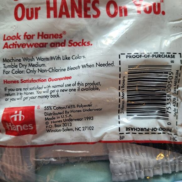 Vintage 90s Hanes Mens‎ Boxer Short Underwear Pastel Size Medium NOS 3 Pairs - Picture 4 of 5